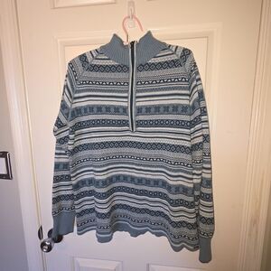 Eddie Bauer Women’s Blue Snowflake Fair Isle Quarter Zip Pullover Sweater L